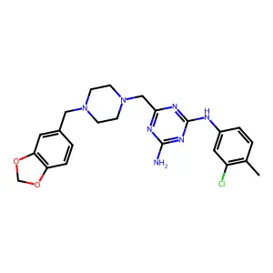 6-{[4-(1,3-benzodioxol-5-ylmethyl)piperazin-1-yl]methyl}-N-(3-chloro-4-methylphenyl)-1,3,5-triazine-2,4-diamine structure