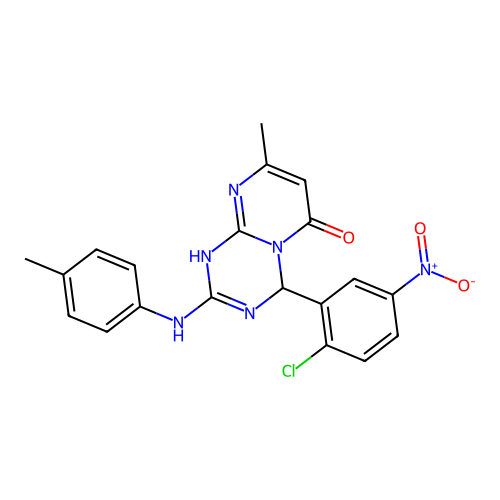 4-(2-chloro-5-nitrophenyl)-8-methyl-2-[(4-methylphenyl)amino]-1,4-dihydro-6H-pyrimido[1,2-a][1,3,5]triazin-6-one structure