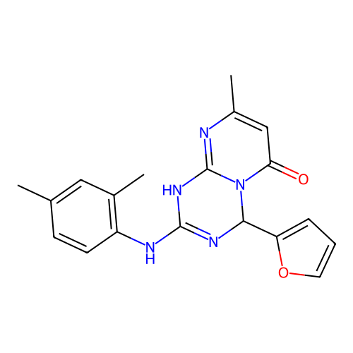 2-((2,4-dimethylphenyl)amino)-4-(furan-2-yl)-8-methyl-1H-pyrimido[1,2-a][1,3,5]triazin-6(4H)-one structure