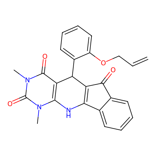 1,3-dimethyl-5-[2-(prop-2-en-1-yloxy)phenyl]-5,11-dihydro-1H-indeno[2',1':5,6]pyrido[2,3-d]pyrimidine-2,4,6(3H)-trione structure
