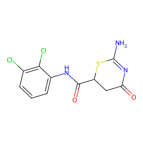 2-amino-N-(2,3-dichlorophenyl)-4-oxo-5,6-dihydro-4H-1,3-thiazine-6-carboxamide structure