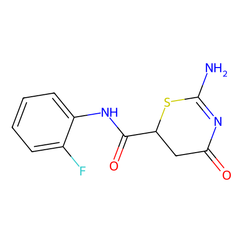 2-amino-N-(2-fluorophenyl)-4-oxo-5,6-dihydro-4H-1,3-thiazine-6-carboxamide structure