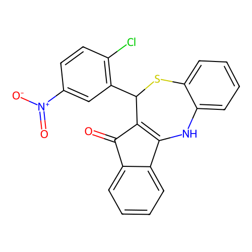 6-(2-chloro-5-nitrophenyl)-6,12-dihydro-5H-benzo[b]indeno[1,2-e][1,4]thiazepin-5-one structure