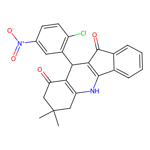 10-(2-chloro-5-nitrophenyl)-7,7-dimethyl-6,7,8,10-tetrahydro-5H-indeno[1,2-b]quinoline-9,11-dione structure