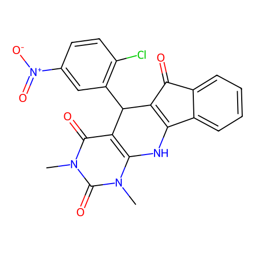 5-(2-chloro-5-nitrophenyl)-1,3-dimethyl-5,11-dihydro-1H-indeno[2',1':5,6]pyrido[2,3-d]pyrimidine-2,4,6(3H)-trione structure