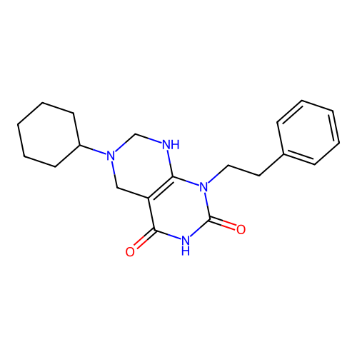 6-cyclohexyl-1-phenethyl-5,6,7,8-tetrahydropyrimido[4,5-d]pyrimidine-2,4(1H,3H)-dione structure