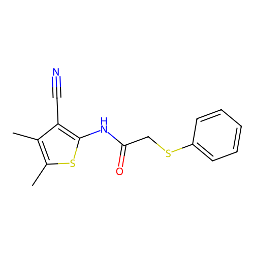 N-(3-cyano-4,5-dimethylthiophen-2-yl)-2-(phenylsulfanyl)acetamide structure