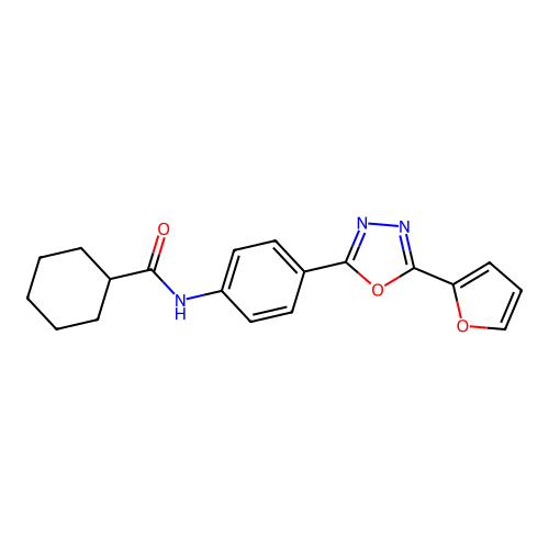 N-[4-[5-(furan-2-yl)-1,3,4-oxadiazol-2-yl]phenyl]cyclohexanecarboxamide structure