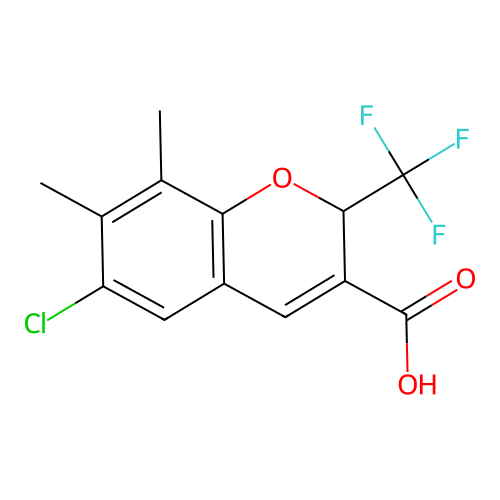 6-chloro-7,8-dimethyl-2-(trifluoromethyl)-2H-chromene-3-carboxylic Acid structure