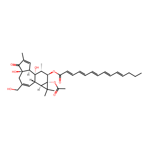 2,4,6,8,10-Tetradecapentaenoic acid, 9a-(acetyloxy)-1a,1b,4,4a,5,7a,7b,8,9,9a-decahydro-4a,7b-dihydroxy-3-(hydroxymethyl)-1,1,6,8-tetramethyl-5-oxo-1H-cyclopropa(3,4)benz(1,2-e)azulen-9-yl ester, (1aR-(1aalpha,1bbeta,4abeta,7aalpha,7balpha,8alpha,9beta,9aalpha))- structure