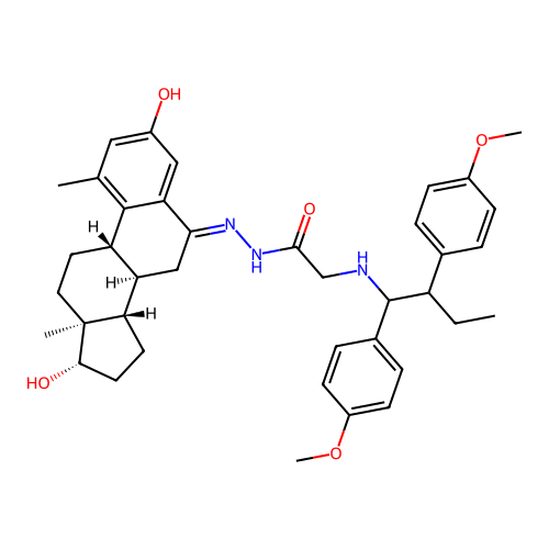 2-[1,2-bis(4-methoxyphenyl)butylamino]-N-[(E)-[(8R,9S,13S,14S,17S)-3,17-dihydroxy-1,13-dimethyl-8,9,11,12,14,15,16,17-octahydro-7H-cyclopenta[a]phenanthren-6-ylidene]amino]acetamide structure