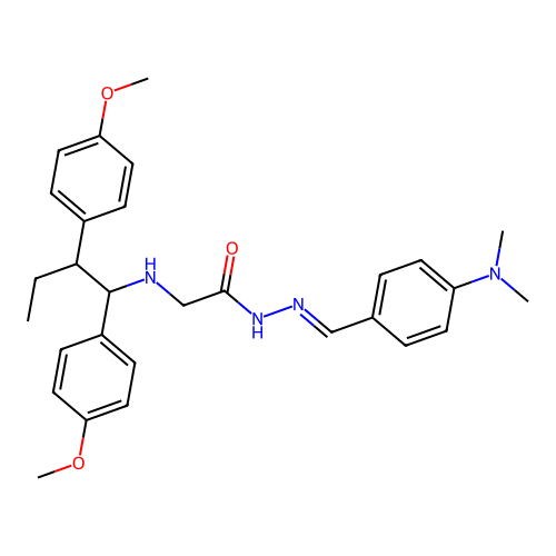 2-[1,2-bis(4-methoxyphenyl)butylamino]-N-[(E)-(4-dimethylaminophenyl)methylideneamino]acetamide structure