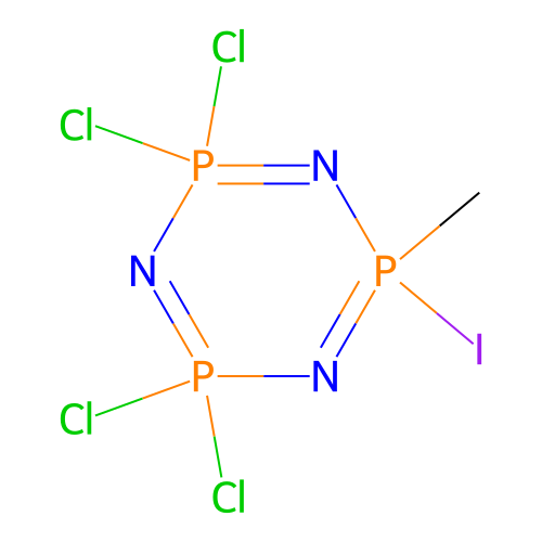 1-Methyl-1-iodotetrachlorocyclotriphosphazene structure