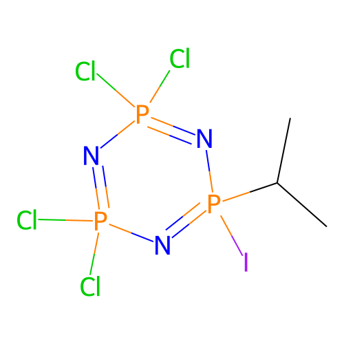 1-Isopropyl-1-iodotetrachlorocyclotriphosphazene structure