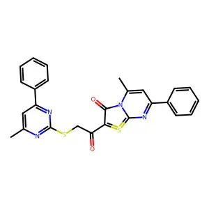 Thiazolo[3,2-a]pyrimidin-4-ium, 3-hydroxy-5-methyl-2-[2-[(4-methyl-6-phenyl-2-pyrimidinyl)thio]acetyl]-7-phenyl-, inner salt structure