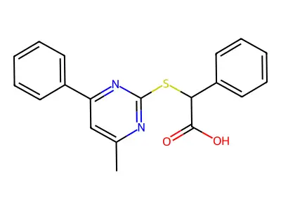 Benzeneacetic acid, alpha-((4-methyl-6-phenyl-2-pyrimidinyl)thio)- structure