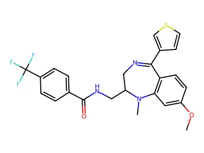 N-((8-Methoxy-1-methyl-5-(thiophen-3-yl)-2,3-dihydro-1H-benzo[e][1,4]diazepin-2-yl)methyl)-4-(trifluoromethyl)benzamide structure