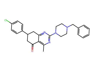2-(4-benzylpiperazin-1-yl)-7-(4-chlorophenyl)-4-methyl-7,8-dihydroquinazolin-5(6H)-one structure