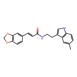 (2E)-3-(1,3-benzodioxol-5-yl)-N-[2-(5-methyl-1H-indol-3-yl)ethyl]prop-2-enamide structure