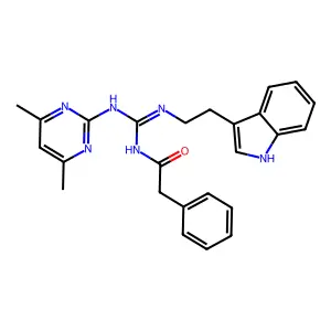 N-[(Z)-[(4,6-dimethylpyrimidin-2-yl)amino]{[2-(1H-indol-3-yl)ethyl]amino}methylidene]-2-phenylacetamide structure