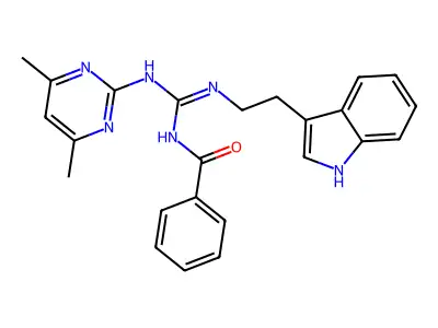 N-[(Z)-[(4,6-dimethylpyrimidin-2-yl)amino]{[2-(1H-indol-3-yl)ethyl]amino}methylidene]benzamide structure