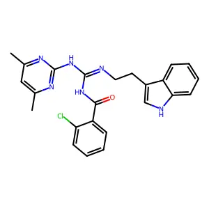 2-chloro-N-[(Z)-[(4,6-dimethylpyrimidin-2-yl)amino]{[2-(1H-indol-3-yl)ethyl]amino}methylidene]benzamide structure