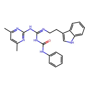 1-[(Z)-[(4,6-dimethylpyrimidin-2-yl)amino]{[2-(1H-indol-3-yl)ethyl]amino}methylidene]-3-phenylurea structure