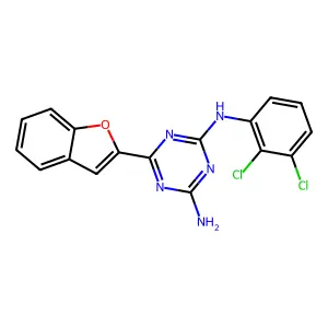 6-(1-benzofuran-2-yl)-N-(2,3-dichlorophenyl)-1,3,5-triazine-2,4-diamine structure