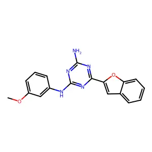 6-(1-benzofuran-2-yl)-N-(3-methoxyphenyl)-1,3,5-triazine-2,4-diamine structure