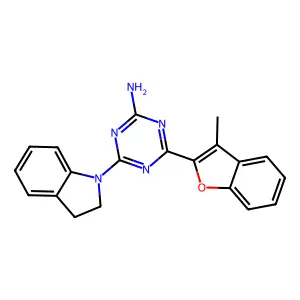4-(2,3-dihydro-1H-indol-1-yl)-6-(3-methyl-1-benzofuran-2-yl)-1,3,5-triazin-2-amine structure