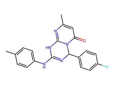 4-(4-fluorophenyl)-8-methyl-2-[(4-methylphenyl)amino]-1,4-dihydro-6H-pyrimido[1,2-a][1,3,5]triazin-6-one structure
