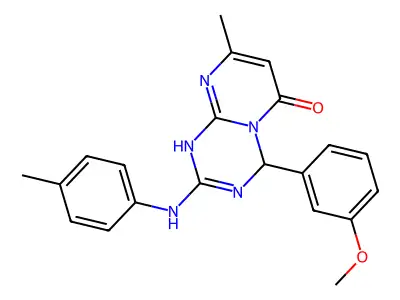 4-(3-methoxyphenyl)-8-methyl-2-(4-toluidino)-1,4-dihydro-6H-pyrimido[1,2-a][1,3,5]triazin-6-one structure