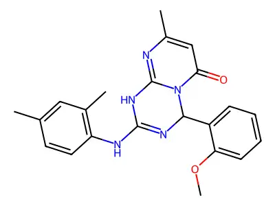 2-[(2,4-dimethylphenyl)amino]-4-(2-methoxyphenyl)-8-methyl-1,4-dihydro-6H-pyrimido[1,2-a][1,3,5]triazin-6-one structure