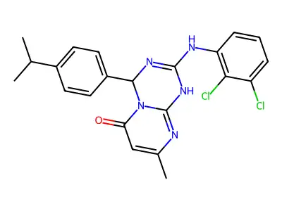 2-[(2,3-dichlorophenyl)amino]-8-methyl-4-[4-(propan-2-yl)phenyl]-1,4-dihydro-6H-pyrimido[1,2-a][1,3,5]triazin-6-one structure