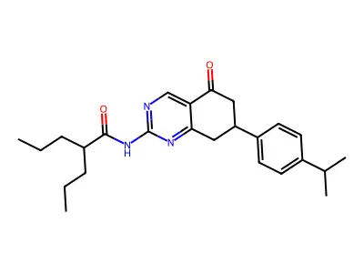N-{5-oxo-7-[4-(propan-2-yl)phenyl]-5,6,7,8-tetrahydroquinazolin-2-yl}-2-propylpentanamide structure