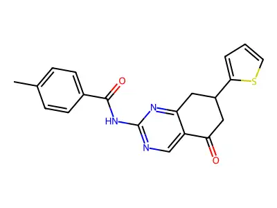 4-methyl-N-[5-oxo-7-(thiophen-2-yl)-5,6,7,8-tetrahydroquinazolin-2-yl]benzamide structure