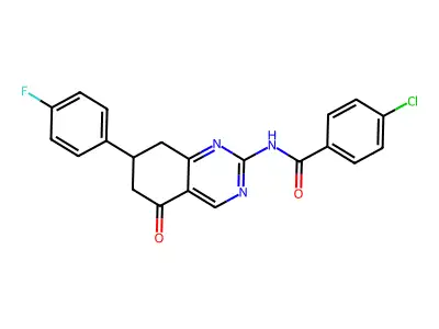 4-chloro-N-[7-(4-fluorophenyl)-5-oxo-5,6,7,8-tetrahydroquinazolin-2-yl]benzamide structure