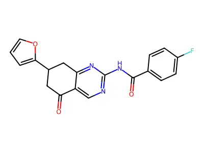 4-fluoro-N-[7-(furan-2-yl)-5-oxo-5,6,7,8-tetrahydroquinazolin-2-yl]benzamide structure