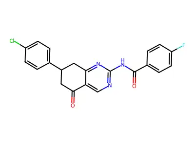 N-[7-(4-chlorophenyl)-5-oxo-5,6,7,8-tetrahydroquinazolin-2-yl]-4-fluorobenzamide structure