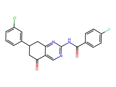 N-(7-(3-chlorophenyl)-5-oxo-5,6,7,8-tetrahydro-2-quinazolinyl)-4-fluorobenzamide structure