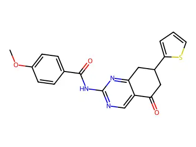 4-methoxy-N-[5-oxo-7-(thiophen-2-yl)-5,6,7,8-tetrahydroquinazolin-2-yl]benzamide structure