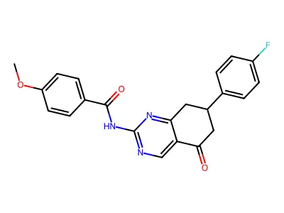 N-[7-(4-fluorophenyl)-5-oxo-5,6,7,8-tetrahydroquinazolin-2-yl]-4-methoxybenzamide structure