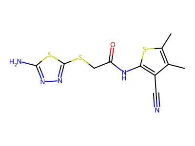 2-(5-Amino-[1,3,4]thiadiazol-2-ylsulfanyl)-N-(3-cyano-4,5-dimethyl-thiophen-2-yl)-acetamide structure