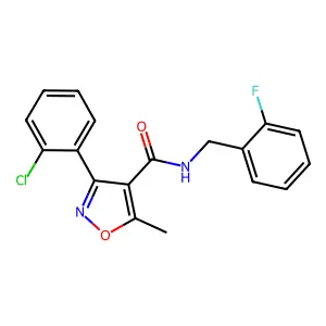 3-(2-chlorophenyl)-N-[(2-fluorophenyl)methyl]-5-methyl-1,2-oxazole-4-carboxamide structure