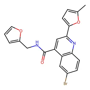 6-bromo-N-(furan-2-ylmethyl)-2-(5-methylfuran-2-yl)quinoline-4-carboxamide structure