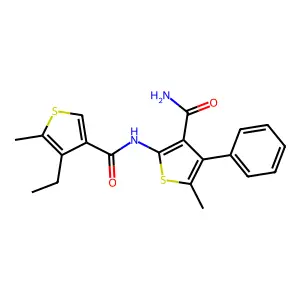 2-[(4-ethyl-5-methylthiophene-3-carbonyl)amino]-5-methyl-4-phenylthiophene-3-carboxamide structure