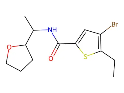 4-bromo-5-ethyl-N-[1-(oxolan-2-yl)ethyl]thiophene-2-carboxamide structure