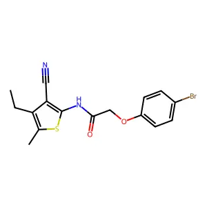 2-(4-bromophenoxy)-N-(3-cyano-4-ethyl-5-methylthiophen-2-yl)acetamide structure