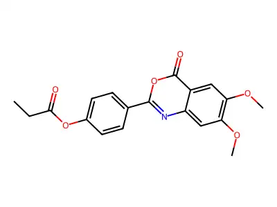 4-(6,7-dimethoxy-4-oxo-4H-3,1-benzoxazin-2-yl)phenyl propanoate structure