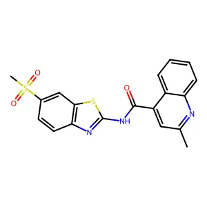 N-(6-methanesulfonyl-1,3-benzothiazol-2-yl)-2-methylquinoline-4-carboxamide structure